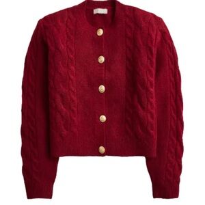 J. Crew Red Cable Knit Cardigan